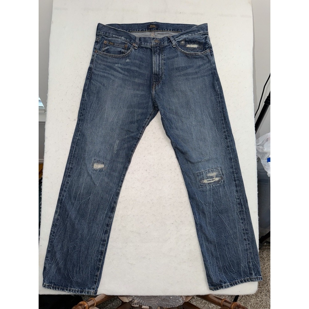 Polo Ralph Lauren Mens Jeans Blue 35x32 The Classic Fit Distressed Denim
